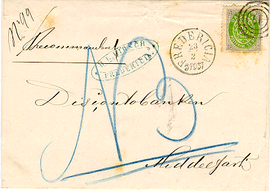 25 øre single on registered FL of 23/2-1875.